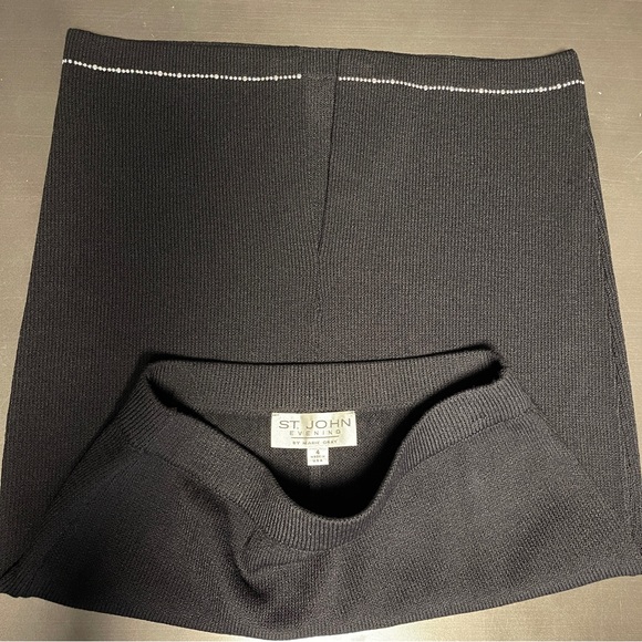 St John Marie Gray Black Evening Daytime Swarovski Crystal Hemline Slit Skirt - Picture 5 of 5